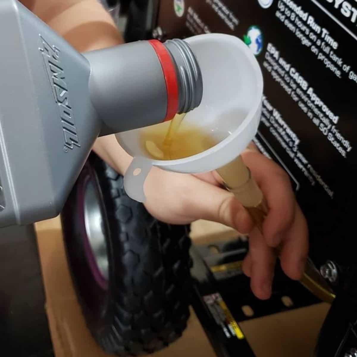 Checking and topping up generator oil on level ground
