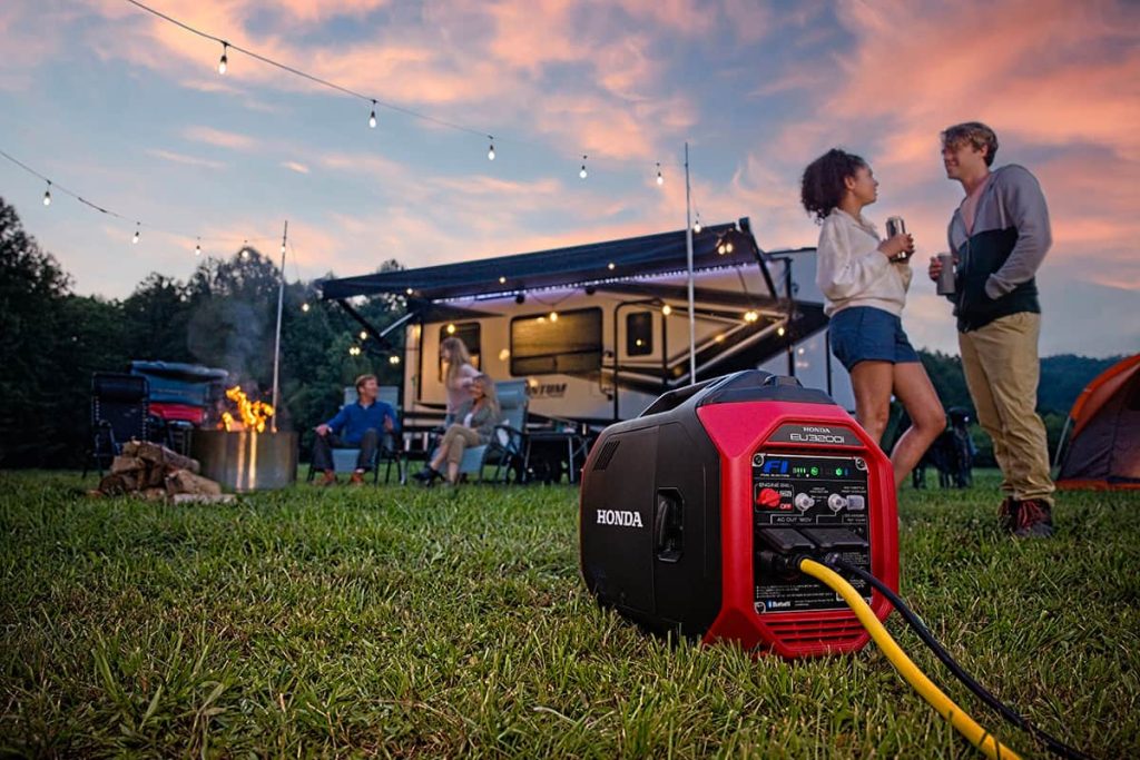 Honda Eu3200I Quiet Generator At A Campsite