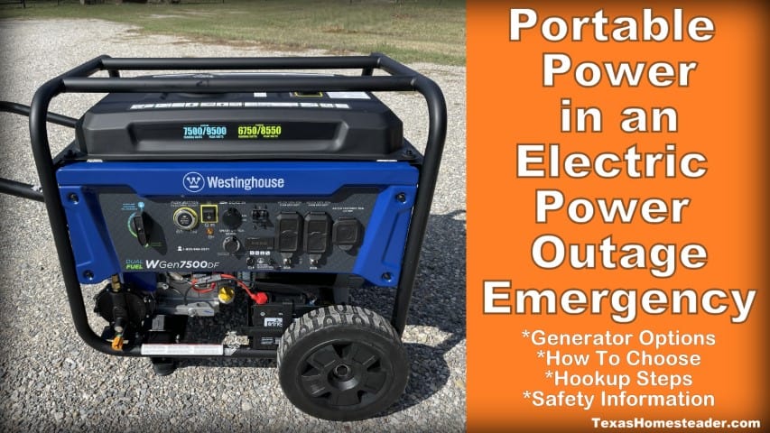 Westinghouse dual-fuel portable generator staged for storm backup