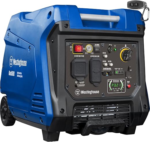 Westinghouse Outdoor Power Equipment 4500 Peak Watt Super Quiet Portable Inverter Generator, Remote Electric Start with Auto Choke, Wheel & Handle Kit, RV Ready, Gas Powered, Parallel Capable