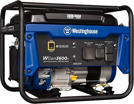 Westinghouse Outdoor Power Equipment 4650 Peak Watt Portable Generator, RV Ready 30A Outlet, Gas Powered, CARB Compliant